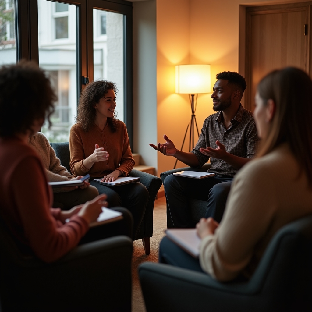 Malá skupina účastníků diskutuje během workshopu